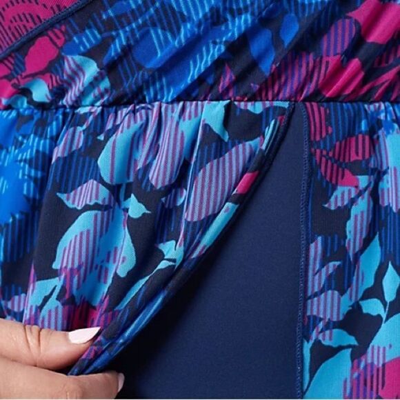 Denim & Co. Beach V-Neck Surplice Layered Swim Dress - Picture 3 of 7